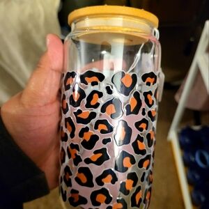 16 oz Brown Cheetah Glass Tumbler